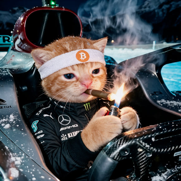 Buy The Cat meme — F1 racecar cat lighting a cigar