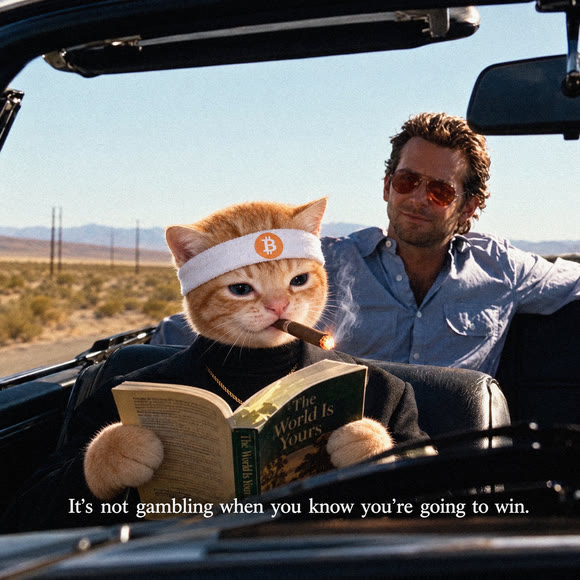 Buy The Cat meme — cat reading in a convertible